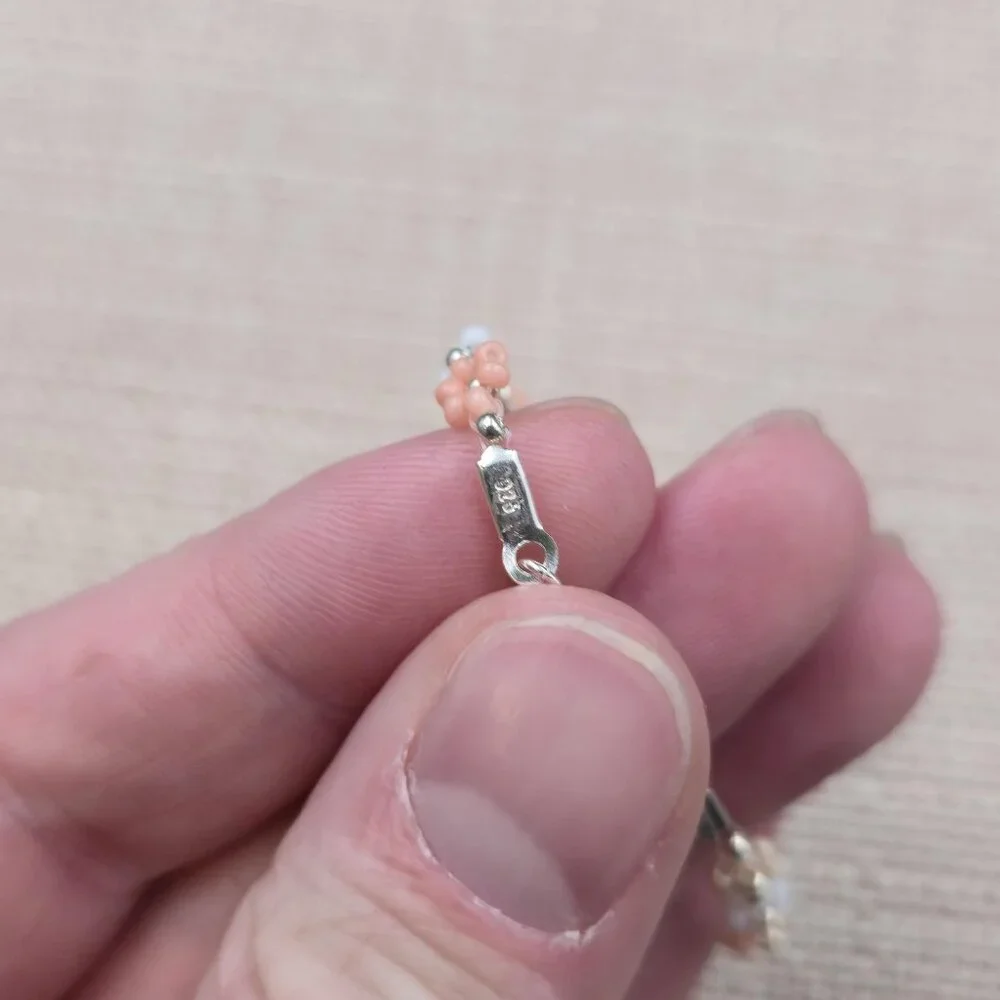 7 Inch Sterling Silver Small Bead Flowers Handmade Bracelet A6774 - Picture 5 of 7